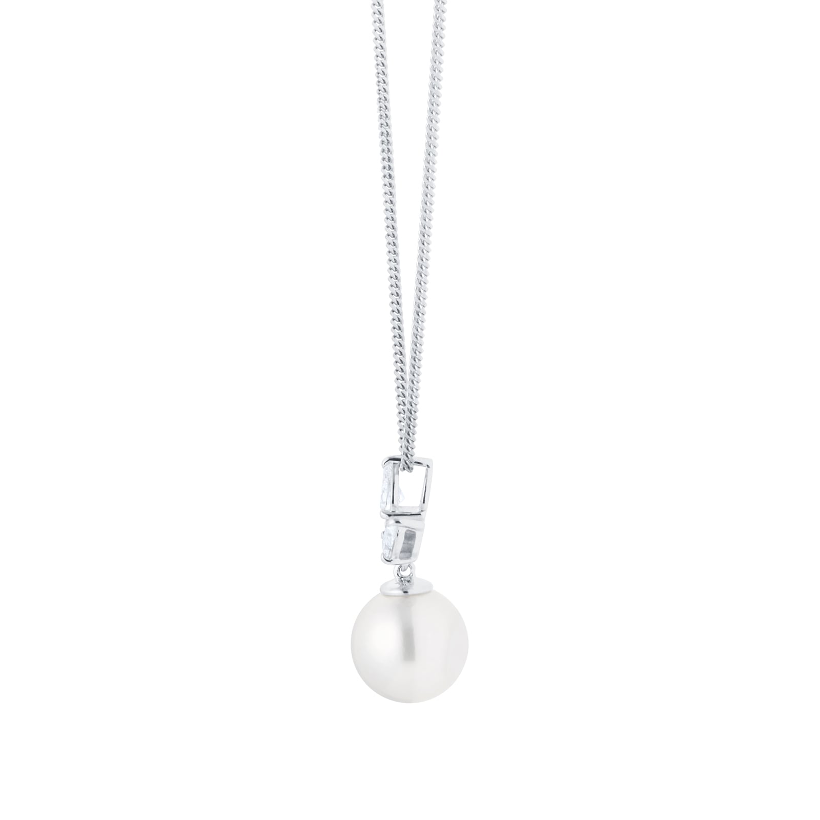 Mappin & Webb 18ct White Gold 8mm-8.5mm AA+ Akoya & 0.20cttw Marquise Cut Diamond Pendant Mappin & Webb 18ct White Gold 8mm-8.5mm AA+ Akoya & 0.20cttw Marquise Cut Diamond Pendant
