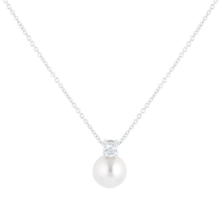 Mappin & Webb 18ct White Gold 7-7.5mm AA+ Akoya 0.10cttw Diamond Pendant