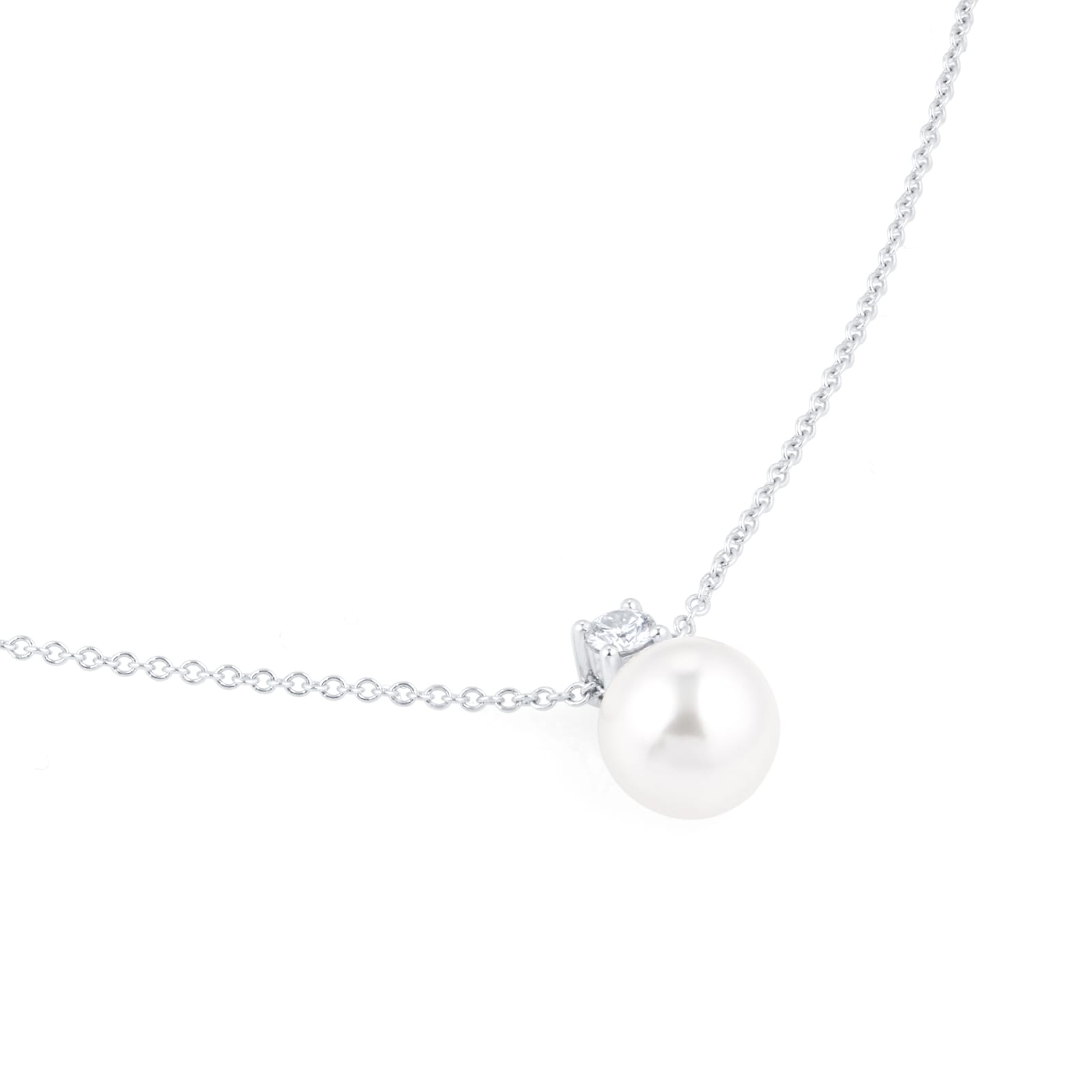 Mappin & Webb 18ct White Gold 7-7.5mm AA+ Akoya 0.10cttw Diamond Pendant
