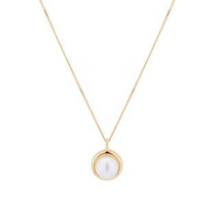 Goldsmiths 9ct Yellow Gold 6.5-7mm Pearl Rub Over Pendant 18 Inch