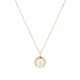 14080030 - 9ct Yellow Gold 6.5-7mm Pearl Rub Over Pendant 18 Inch