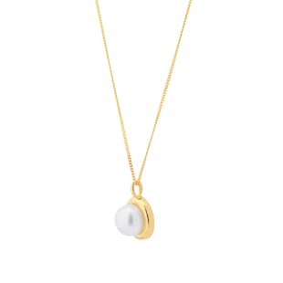 Goldsmiths 9ct Yellow Gold 6.5-7mm Pearl Rub Over Pendant 18 Inch