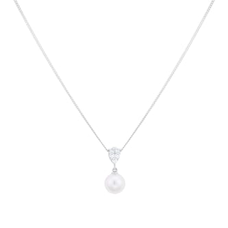 Mappin 
Webb 18ct White Gold 7x7.5mm Akoya Peal 
0.10cttw Diamond Pendant