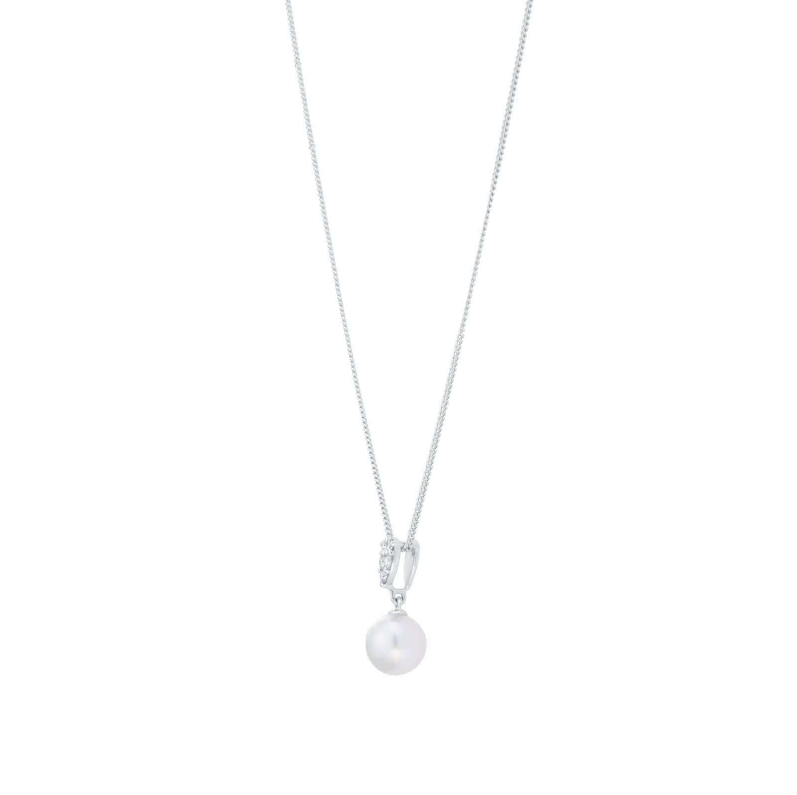Mappin & Webb 18ct White Gold 7x7.5mm Akoya Peal & 0.10cttw Diamond Pendant