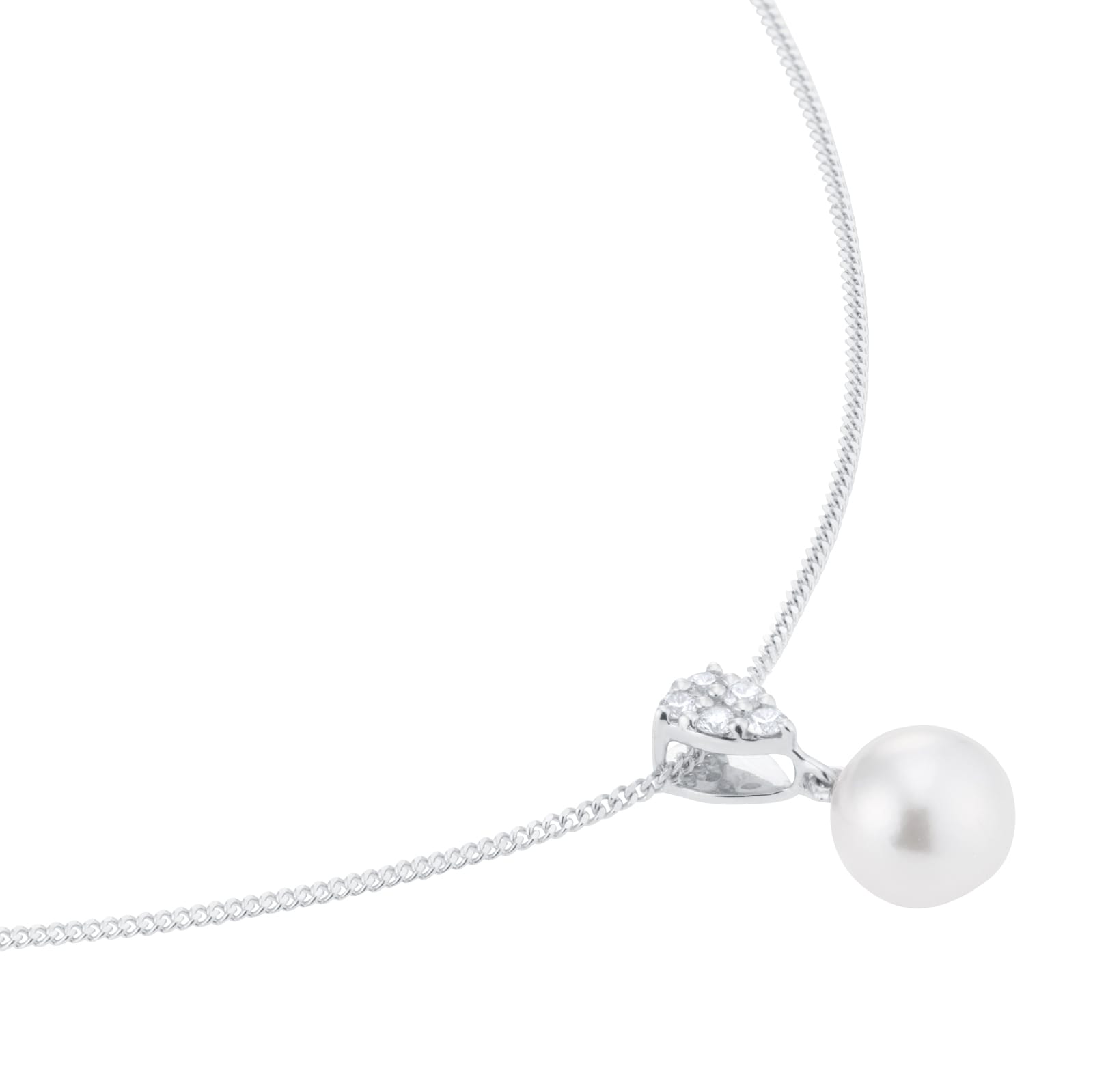 Mappin & Webb 18ct White Gold 7x7.5mm Akoya Peal & 0.10cttw Diamond Pendant