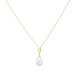 14080032 - 18ct Yellow Gold 8x8.5mm Fresh Water Pearl & 0.14cttw Diamond Pendant