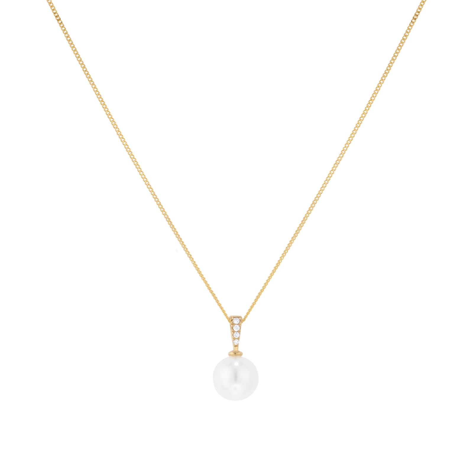 Goldsmiths 9ct Yellow Gold 6.5-7mm Freshwater Pearl and Diamond Pendant