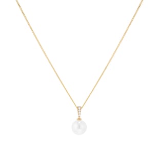 Goldsmiths 9ct Yellow Gold 6.5-7mm Freshwater Pearl and Diamond Pendant