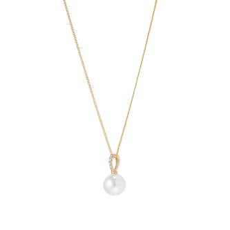 Goldsmiths 9ct Yellow Gold 6.5-7mm Freshwater Pearl and Diamond Pendant