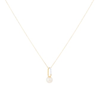 Goldsmiths 9ct Yellow Gold Freshwater Pearl and Diamond Paperclip Pendant