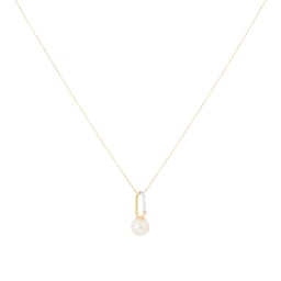 14080037 - 9ct Yellow Gold Freshwater Pearl and Diamond Paperclip Pendant