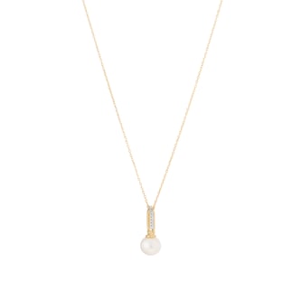 Goldsmiths 9ct Yellow Gold Freshwater Pearl and Diamond Paperclip Pendant