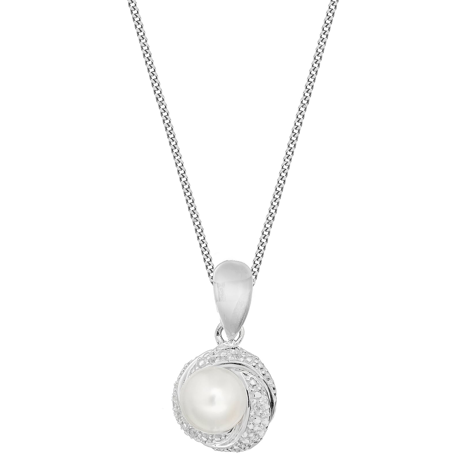 Sterling Silver Cubic Zirconia and Cultured Fresh Water Pearl Pendant