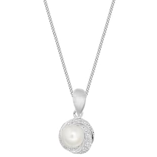 Goldsmiths Sterling Silver Cubic Zirconia and Cultured Fresh Water Pearl Pendant