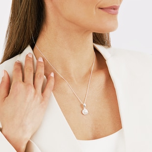 Goldsmiths Sterling Silver Cubic Zirconia and Cultured Fresh Water Pearl Pendant
