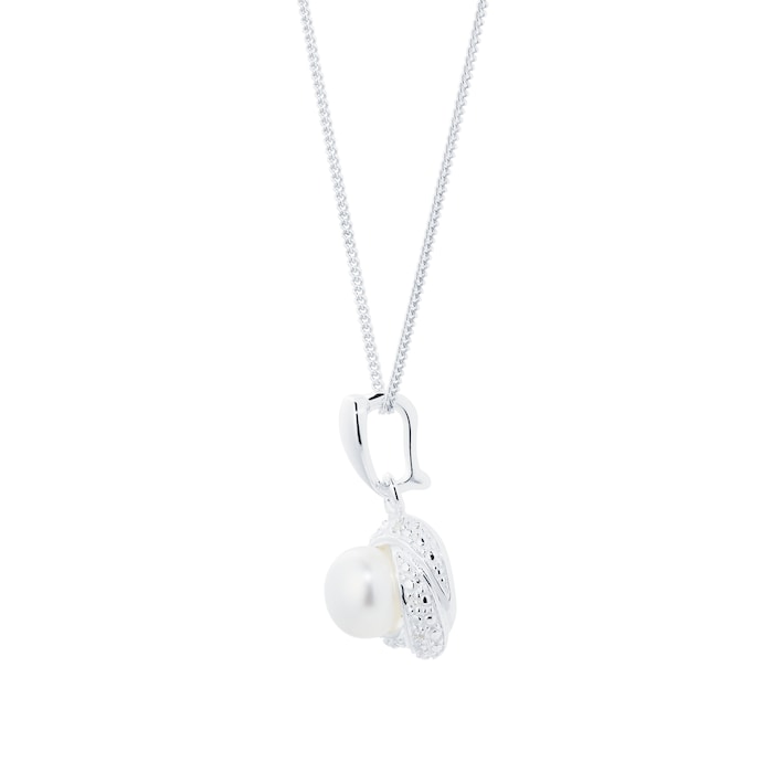 Goldsmiths Sterling Silver Cubic Zirconia and Cultured Fresh Water Pearl Pendant