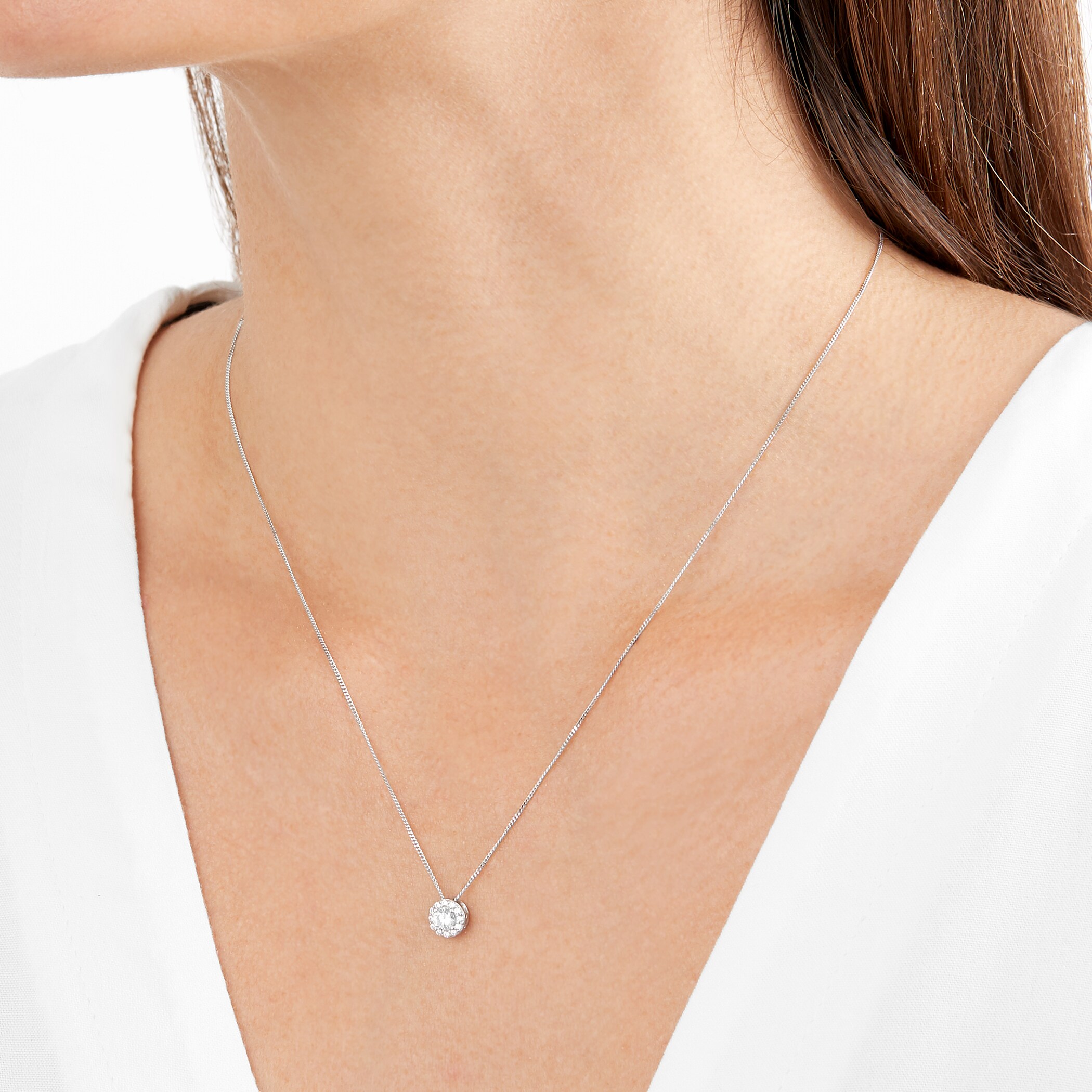Goldsmiths 9ct White Gold Cubic Zirconia Halo Pendant Goldsmiths 9ct White Gold Cubic Zirconia Halo Pendant