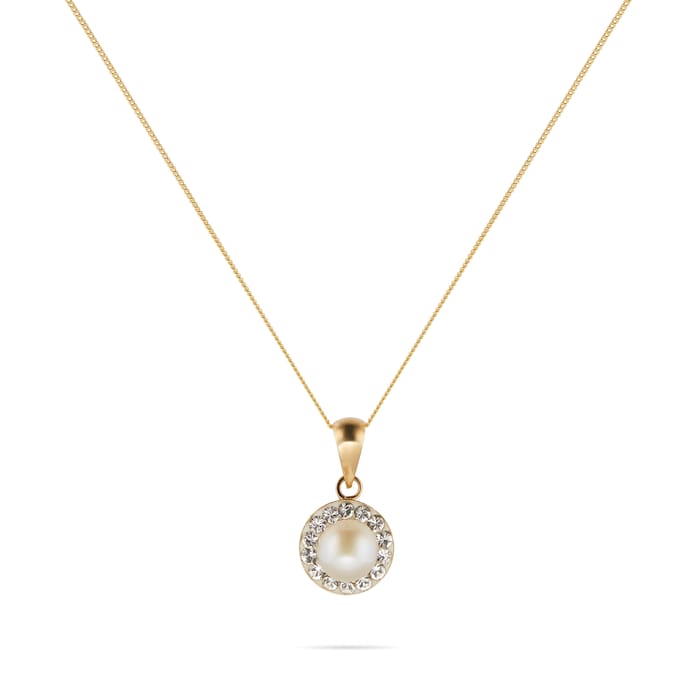 Goldsmiths 9ct Yellow Gold Pearl & Crystal Pendant