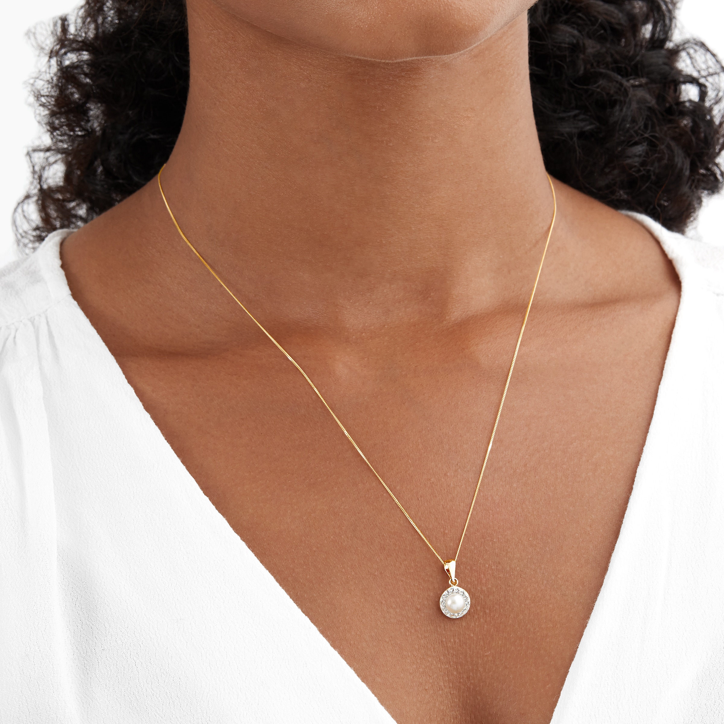 9ct Gold Cultured Fresh Water Pearl & Diamond Pendant in White | Angus &  Coote