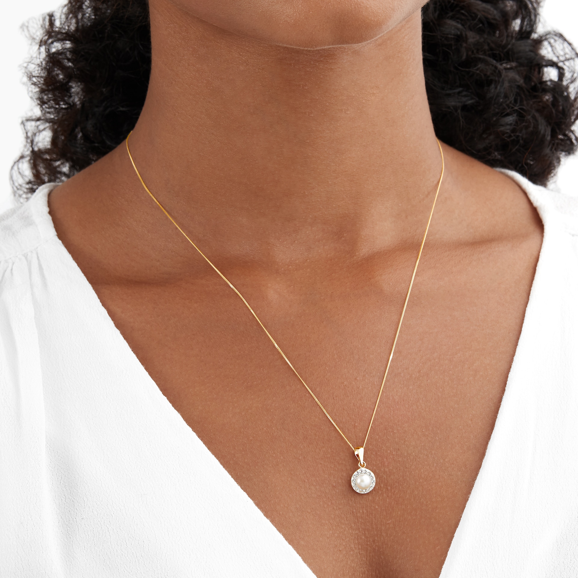 Goldsmiths 9ct Yellow Gold Pearl & Crystal Pendant