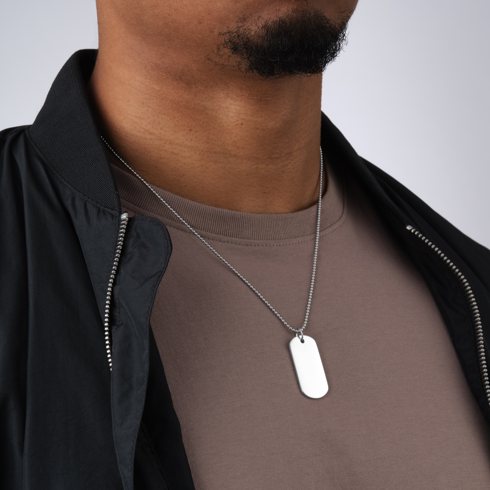 Goldsmiths Sterling Silver Double Dog Tag Beaded Chain Necklace