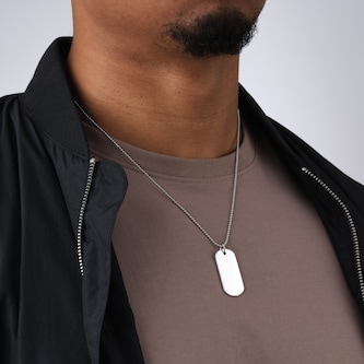 Goldsmiths Sterling Silver Double Dog Tag Beaded Chain Necklace