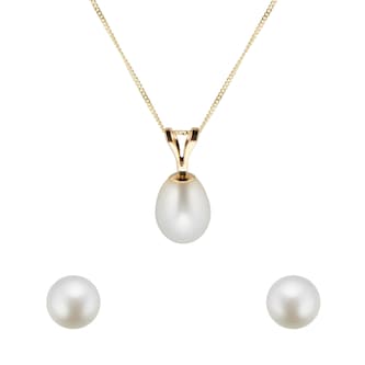 Goldsmiths 9ct Gold Freshwater Pearl Pendant and Earring Set