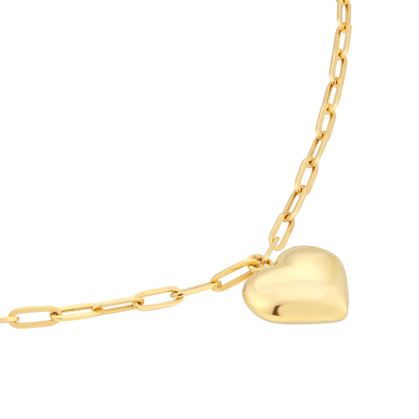 Goldsmiths 9ct Yellow Gold Puff Heart Paperlink Chain Necklace Goldsmiths 9ct Yellow Gold Puff Heart Paperlink Chain Necklace