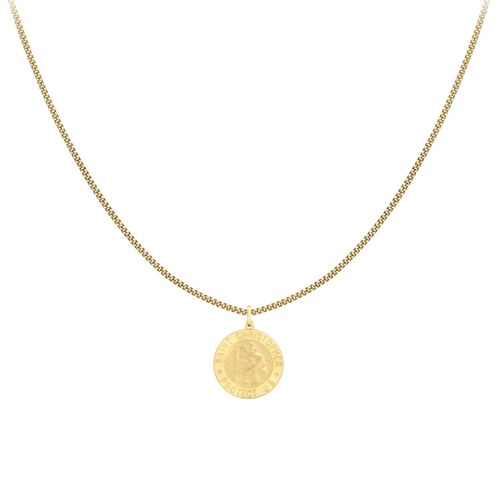 Goldsmiths 9ct Yellow Gold 24mm St Christopher Pendant, complete with a Curb Chain
