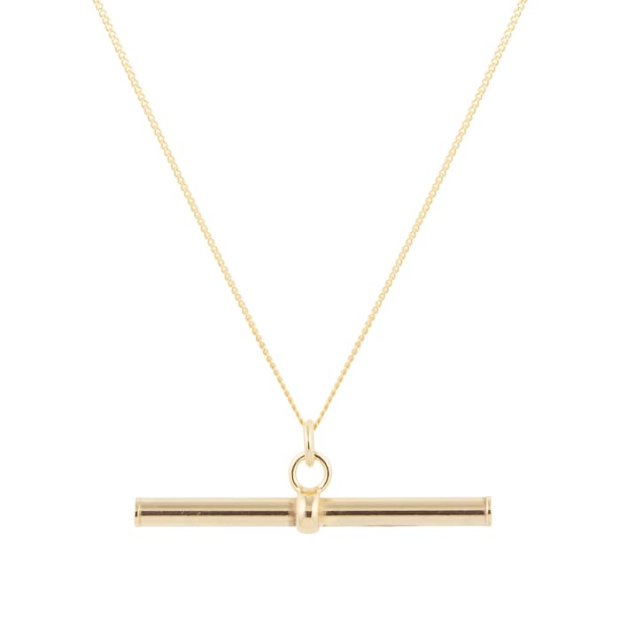 Goldsmiths 9ct Yellow Gold 30mm T-Bar Pendant with Chain.