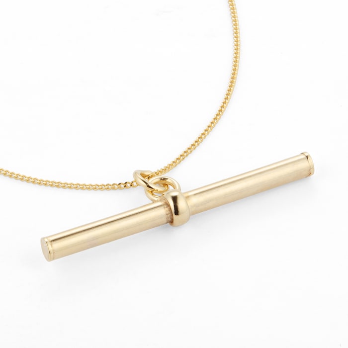 Goldsmiths 9ct Yellow Gold 30mm T-Bar Pendant with Chain.