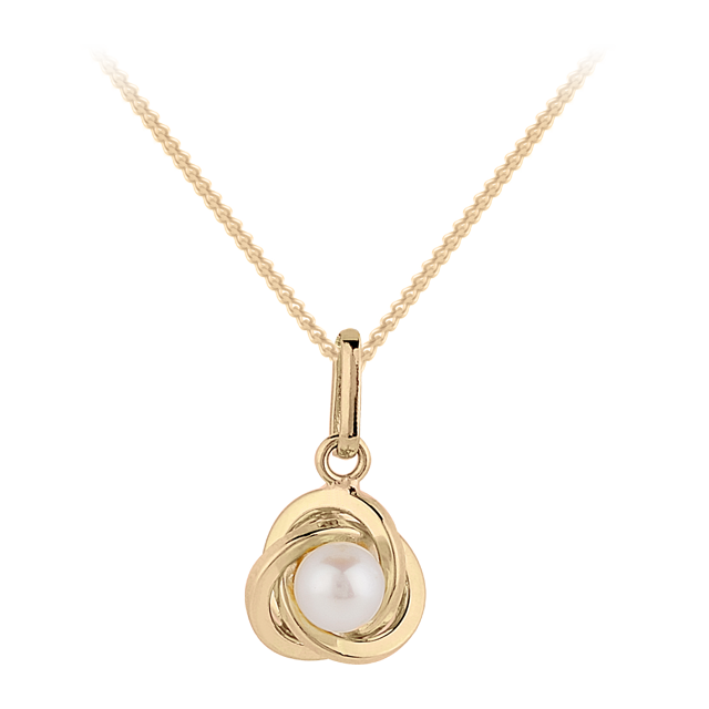 Goldsmiths 9ct Yellow Gold Pearl set Knot Pendant