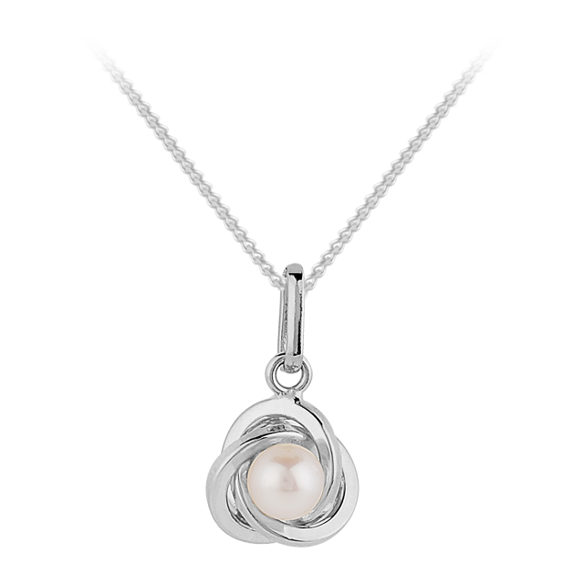 Goldsmiths 9ct White Gold Pearl set Knot Pendant