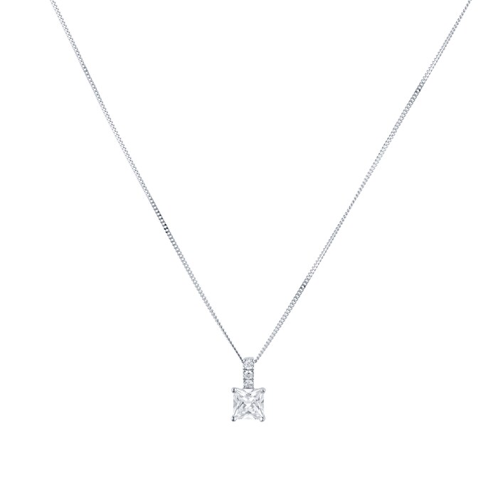 Goldsmiths 9ct White Gold Princess Cut Cubic Zirconia Pendant