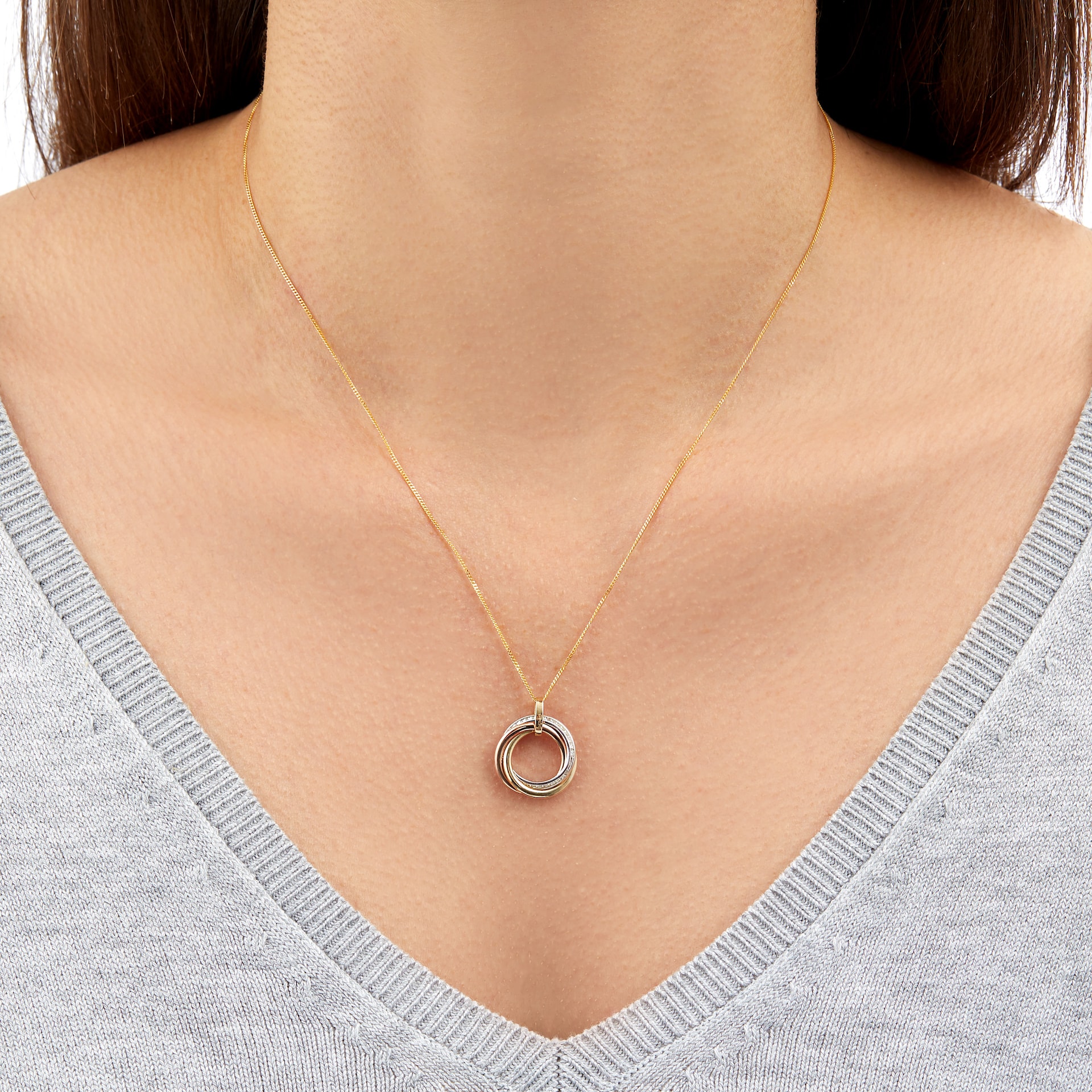 Goldsmiths 9ct Three Colour Gold Three Circle Pendant