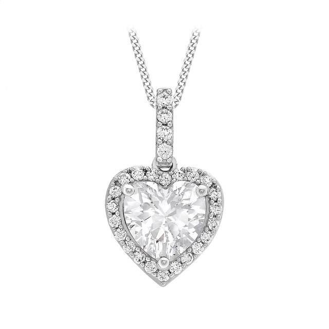 Goldsmiths 9ct White Gold Cubic Zirconia Heart Pendant