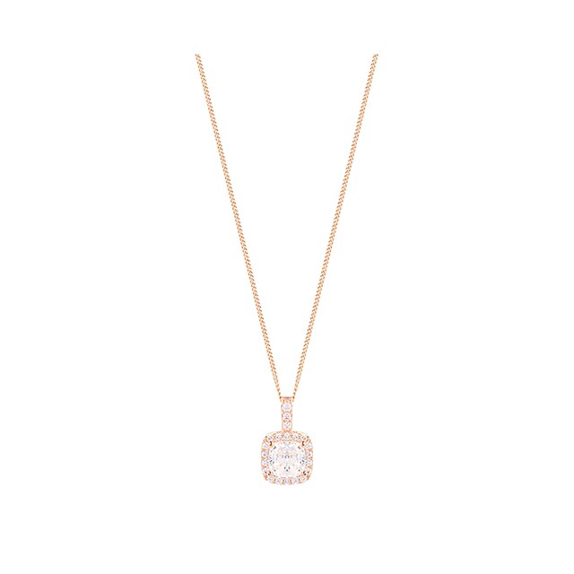 Goldsmiths 9ct Rose Gold Cubic Zirconia Cushion Halo Pendant