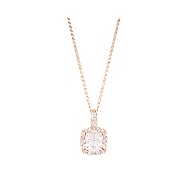 Goldsmiths 9ct Rose Gold Cubic Zirconia Cushion Halo Pendant