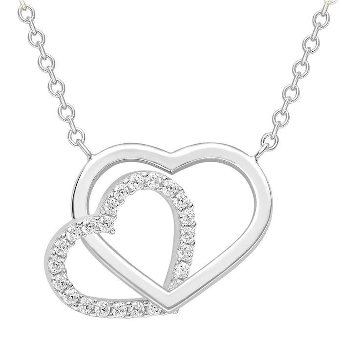 Goldsmiths 9ct White Gold Plain and Cubic Zirconia Heart Necklace