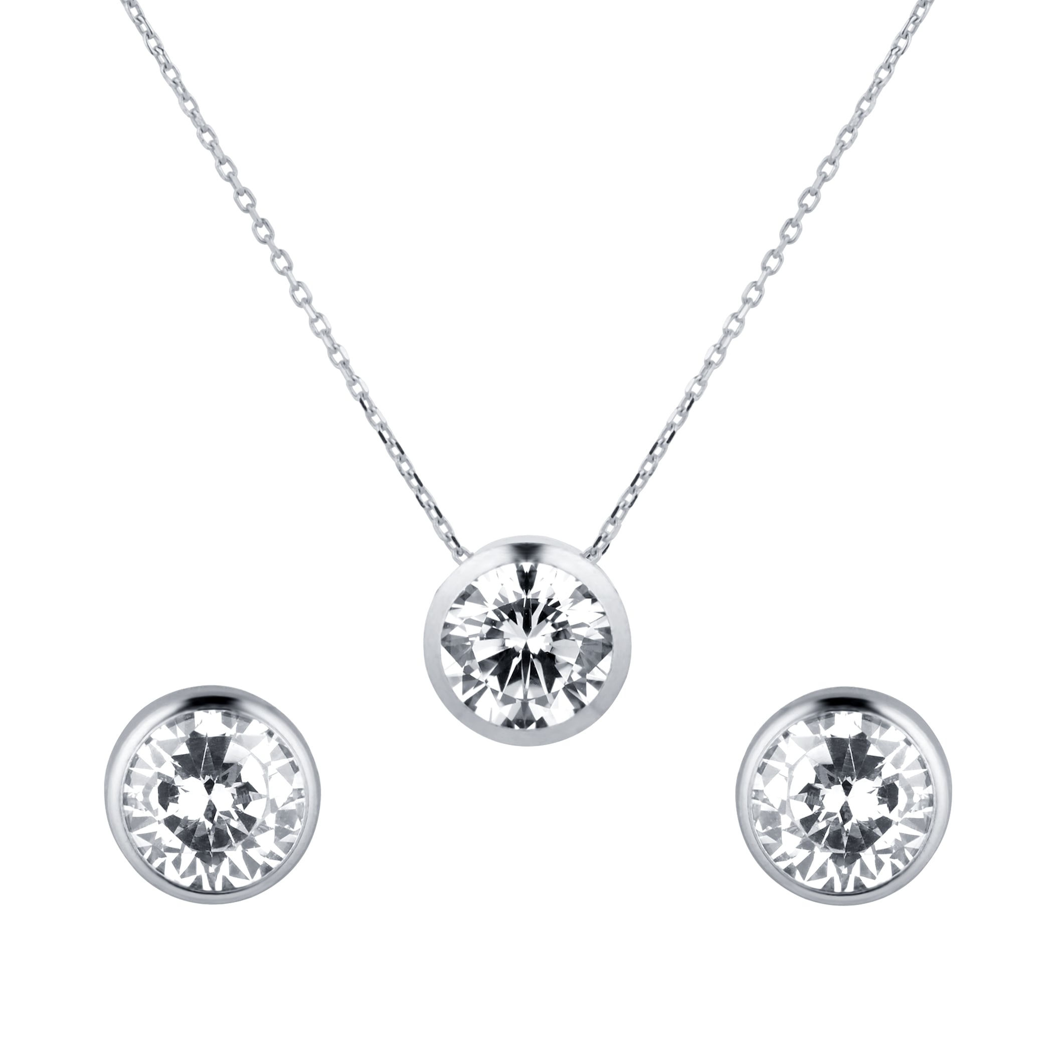 Goldsmiths 9ct White Gold Besel Set Pendant & Earrings Set Goldsmiths 9ct White Gold Besel Set Pendant & Earrings Set