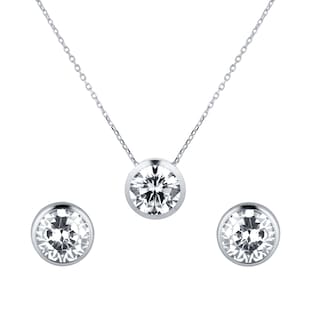 Goldsmiths 9ct White Gold Besel Set Pendant & Earrings Set