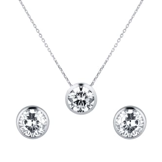 Goldsmiths 9ct White Gold Besel Set Pendant & Earrings Set