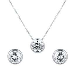 14410271 - 9ct White Gold Besel Set Pendant & Earrings Set