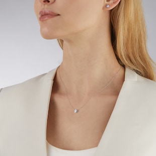 Goldsmiths 9ct White Gold Besel Set Pendant & Earrings Set