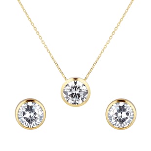 Goldsmiths 9ct Yellow Gold Bezel Set Pendant & Earring Set