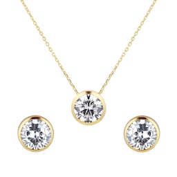 14410273 - 9ct Yellow Gold Bezel Set Pendant & Earring Set
