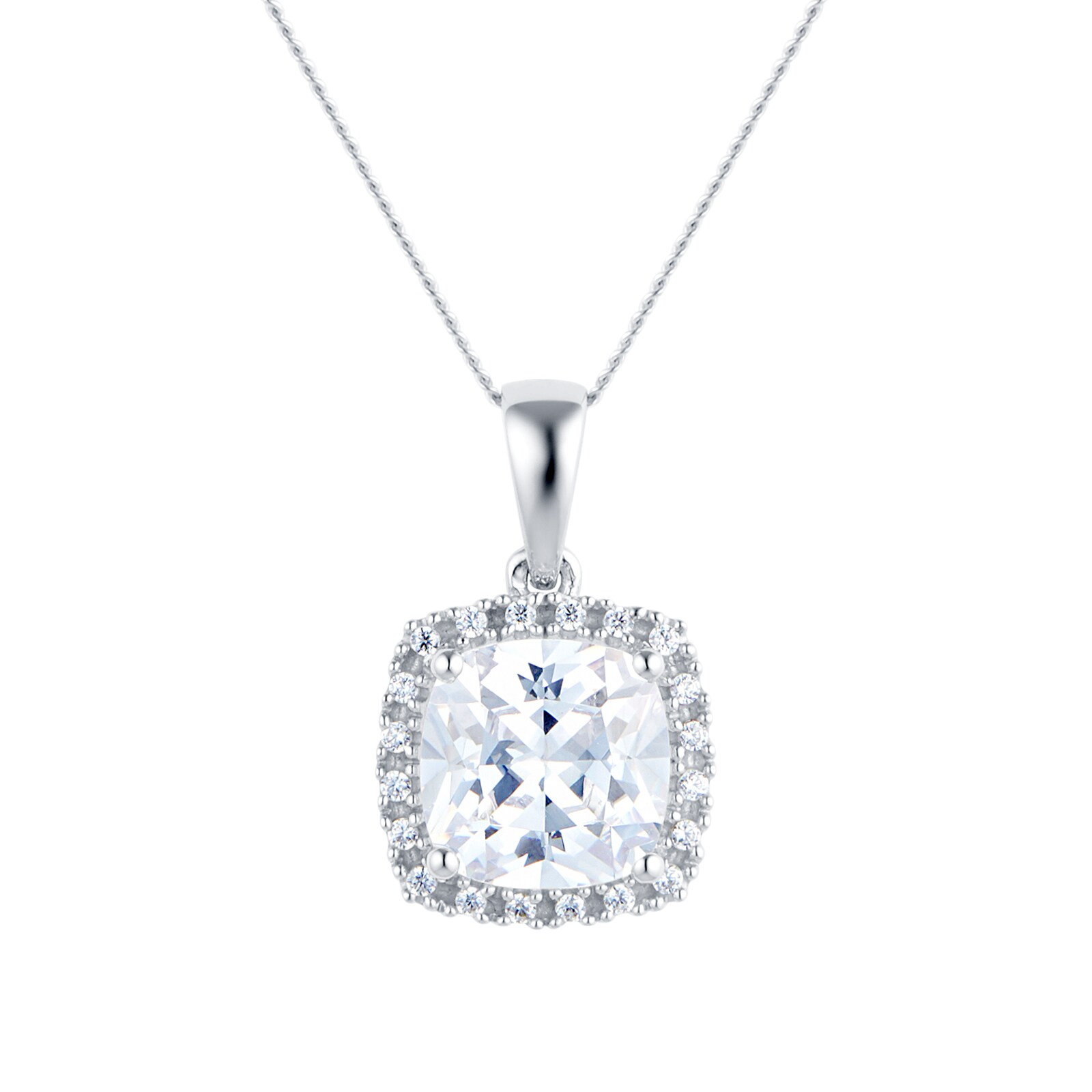 Goldsmiths 9ct White Gold Cubic Zirconia Cushion Cut Pendant & Earring