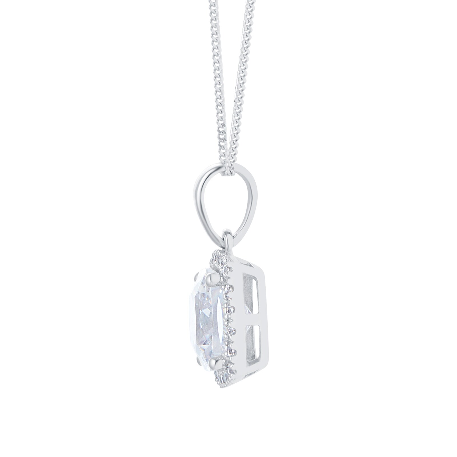 Goldsmiths 9ct White Gold Cubic Zirconia Cushion Cut Pendant & Earring