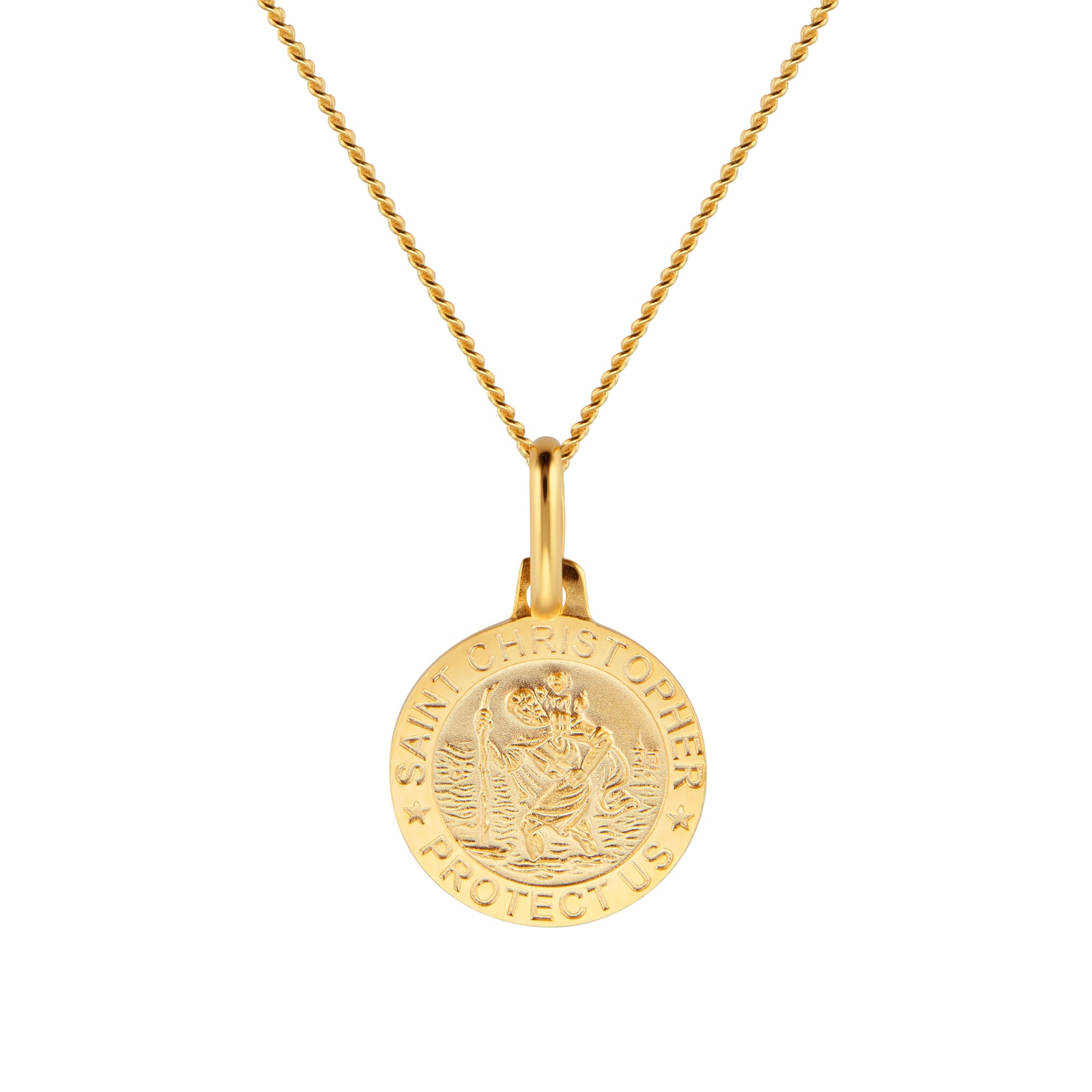 18ct Yellow Gold St Christopher Full Two Coin Holly Necklace
