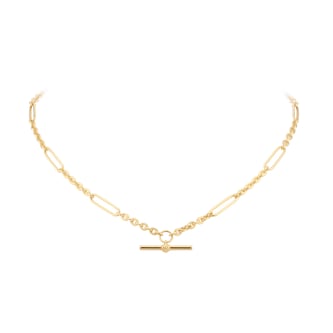 Goldsmiths 9ct Yellow Gold Figaro T-Bar Chain Necklace